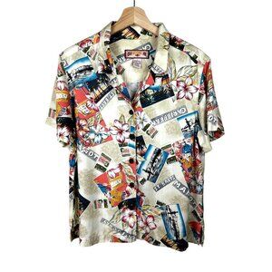Caribbean Joe Hawaiian Shirt Tropical Print Button-Up Size Large